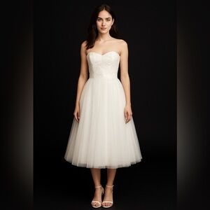 David’s Bridal Straples Wedding Dress,Embroidered Sequins Tulle Off White